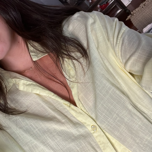 ASOS DESIGN Yellow Beach Coverup Button Down Blouse - Picture 3 of 3